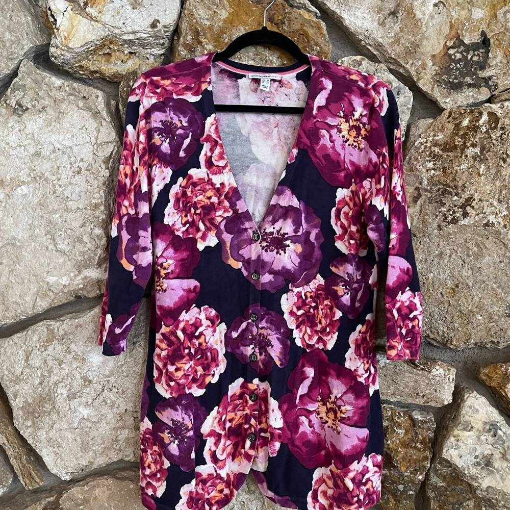 Floral Cardigan with Purple and Pink Flowers